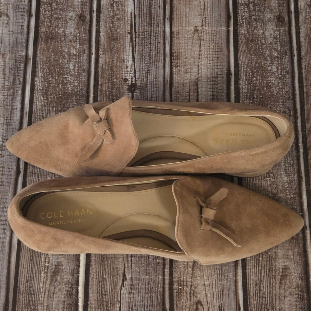 Sz 7 B Womens Cole Haan Viola Skimmer Whiskey Suede Pointed Toe Bow Shoes VGUC - Picture 9 of 12